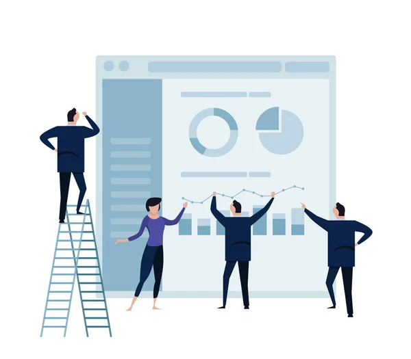Üzleti emberek analytics grafikon a monitor, és az emberek üzleti csapat működő fogalom. — Stock Vector
