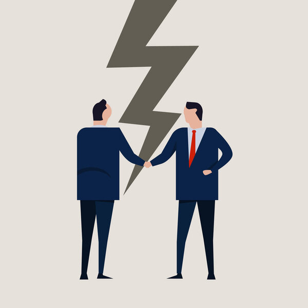 бизнесмены разорвали контрактные отношения неудача партнерства треснул разногласия. business man handshake
