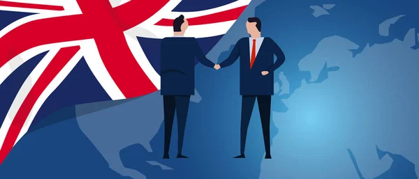 Royaume-Uni Royaume-Uni Anglais England international partnership. Négociation diplomatique. Accord de relation d'affaires poignée de main. Drapeau et carte du pays. Corporate Investissement global des entreprises . — Image vectorielle