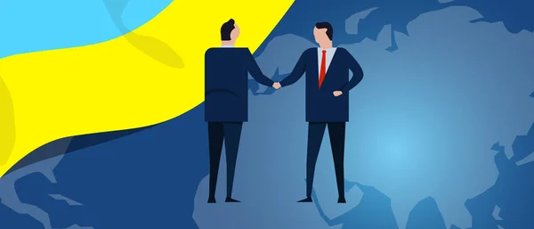 Ukrayna Uluslararası Ortaklık. Diplomasi müzakere. İş ilişkisi sözleşmesi karşılıklı. Ülke bayrağı ve harita. Kurumsal Global iş yatırım. — Stok Vektör