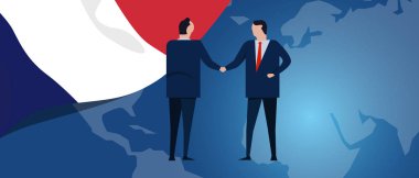 Fransa uluslararası ortaklık. Diplomasi müzakere. İş ilişkisi sözleşmesi karşılıklı. Ülke bayrağı ve harita. Kurumsal Global iş yatırım.