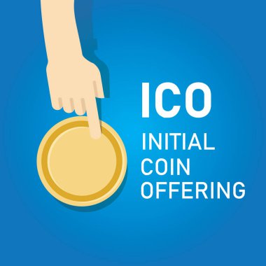 ICO Blockchain teknoloji, ilk para sunan. Piyasa değeri Ticaret ilk sürümü vektör çizim.