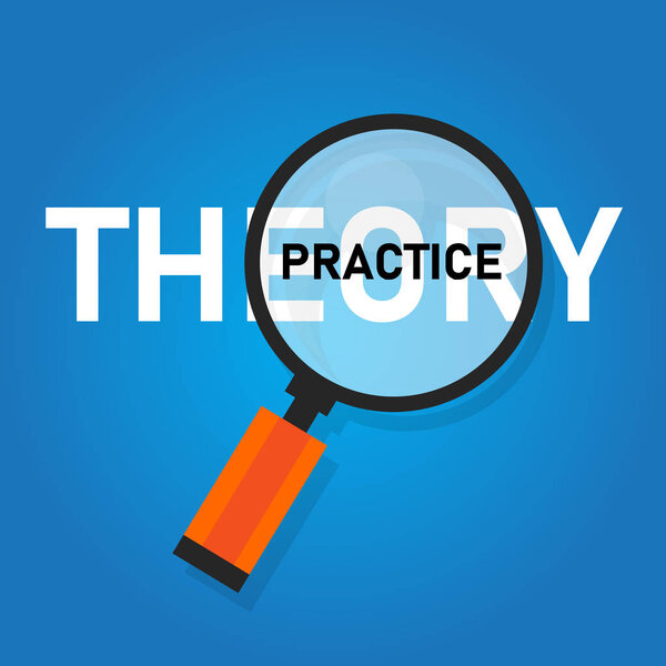 Теория Практика понятие слово масштабирования с увеличительным стеклом. Иллюстрация выполнения реализации более важна по сравнению со знаниями
.