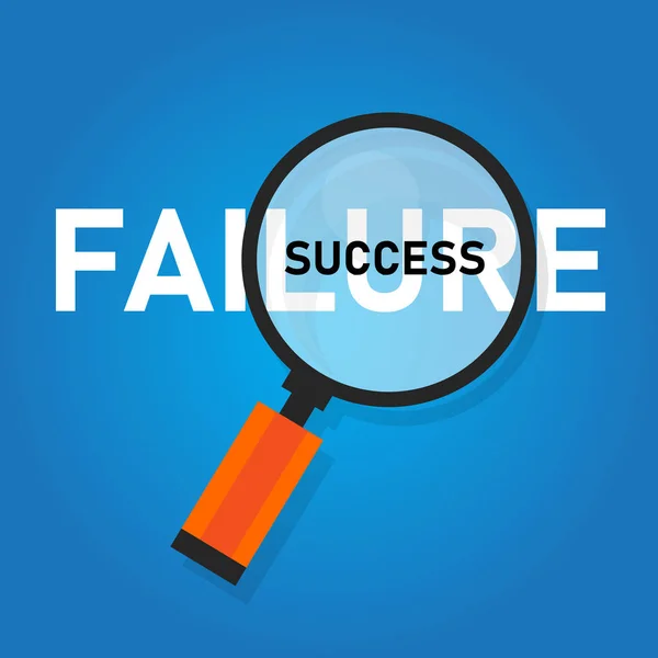 El fracaso es el éxito en el progreso texto inspirador. palabra ampliada con lupa. Concepto de desafío empresarial . — Vector de stock