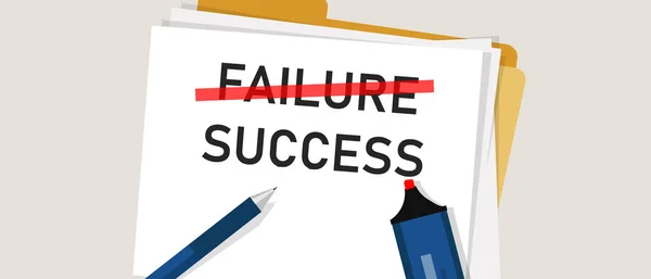 El fracaso es el éxito en el progreso texto inspirador. palabra marcada en papel. Concepto de desafío empresarial . — Vector de stock
