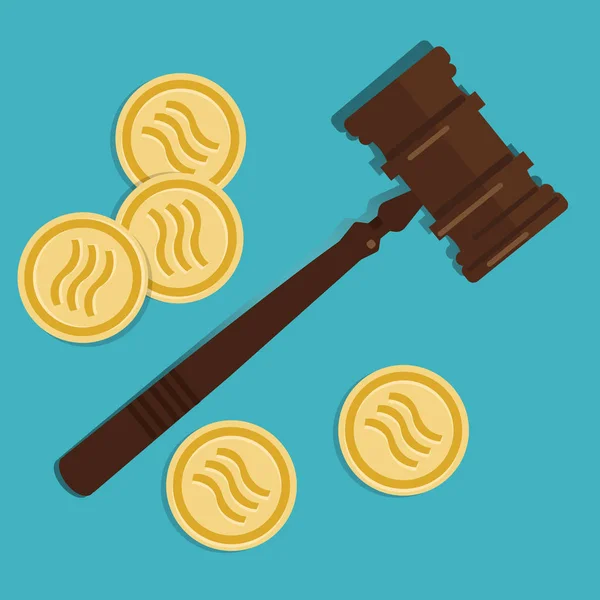 Libra Crypto-valuta Law begreppet rättslig reglering rättsväsende mynt valuta Digital ordförandeklubban trä hammare — Stock vektor