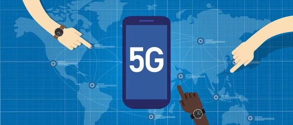 Technologie de téléphone 5g connecter dans le monde entier. Concept de réseau intelligent et de 5e génération. Internet rapide . — Image vectorielle