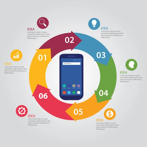 Infografik şablon telefon teknolojisi dünya çapında bağlayın. Akıllı ve 5. Hızlı internet. — Stok Vektör
