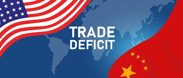 Tensión comercial grave o guerra comercial entre Estados Unidos y China, déficit comercial entre dos economías — Vector de stock