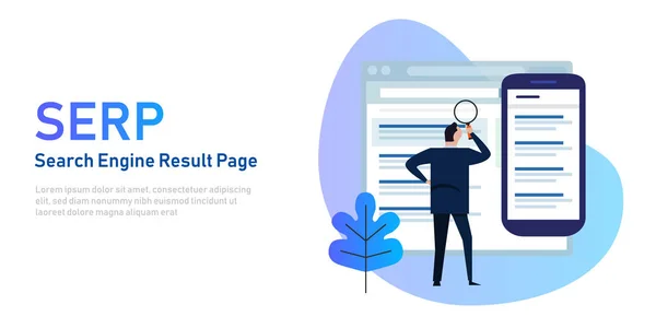 SERP Risultati dei motori di ricerca Pagina sullo schermo e sul dispositivo mobile . — Vettoriale Stock