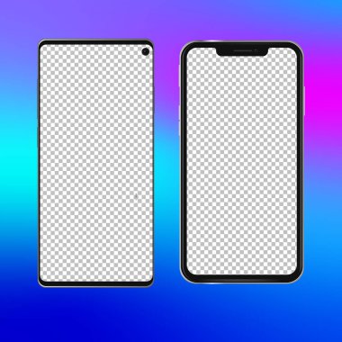 Gerçekçi telefon ekranı şablonu hiçbir çentik ön görünüm akıllı telefon cep telefonu cihazı. Modern izole detaylı 2019 editable tasarım şeffaf