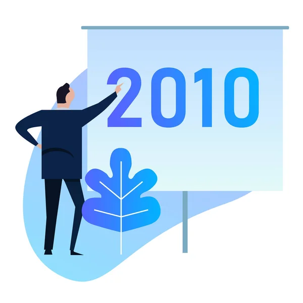Επιχειρηματίας διευθυντής παρουσιάζει 2010 εταιρικό στόχο ή στρατηγική της εταιρείας για το νέο επόμενο έτος — Διανυσματικό Αρχείο