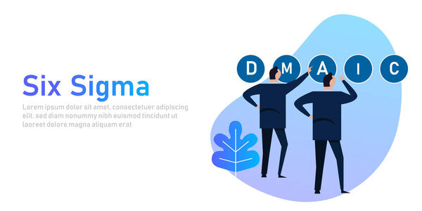 Six sigma a concept of process business improvement through DMAIC strategy. Businessman working on.
