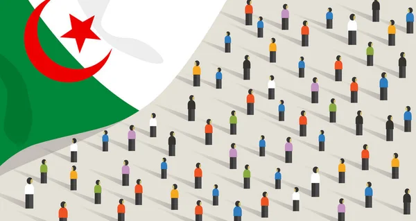 Празднование и единство годовщины независимости Алжира. Жители Алжира толпа людей, стоящих вместе протестующих, стоят вместе и собираются на публике — стоковый вектор