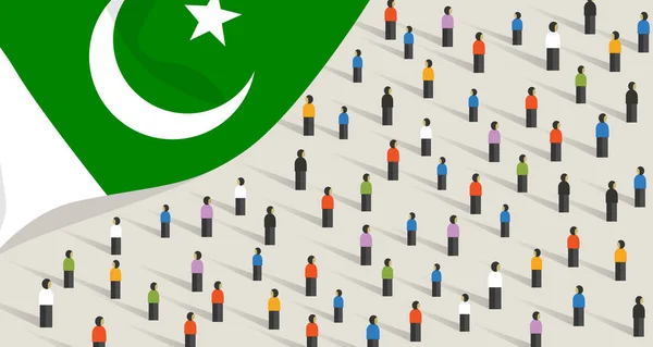 Празднование и единство годовщины независимости Пакистана. Народ Пакистана толпа людей, стоящих вместе, протестующих стоят вместе собираются в общественном месте — стоковый вектор