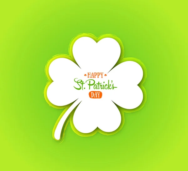 Irish holiday Saint Patrick\'s Day. White quatrefoil clover on green background. Greeting card with four-leaf clover.