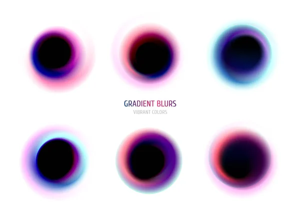 Set of trendy gradient blurs. Vivid liquid gradient shapes, chromatic blurs. Modern futuristic abstract design, bright colorful whirlpools.