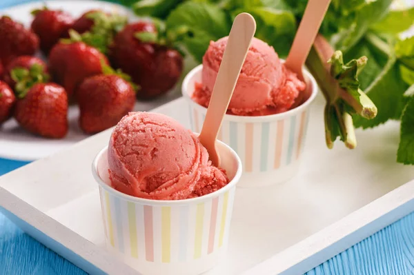 Strawberry Ice Cream Rhubarb — Stock Photo, Image