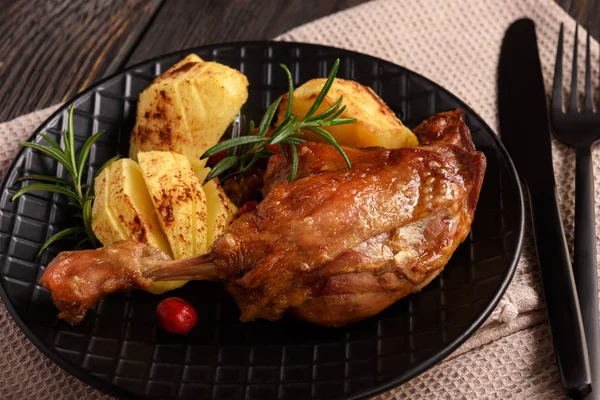 Roasted Duck Legs Apples Cranberries — Stock Photo, Image