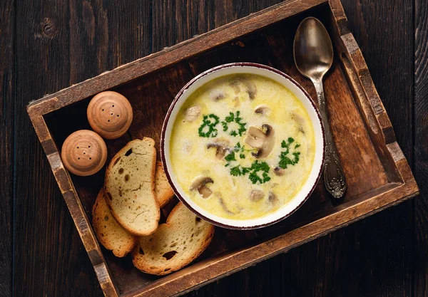 Sopa Cogumelos Cremosa Caseira Com Salsa — Fotografia de Stock