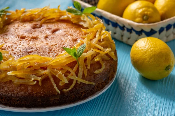 Torta Limão Caseira Com Casca Limão Cristalizada — Fotografia de Stock