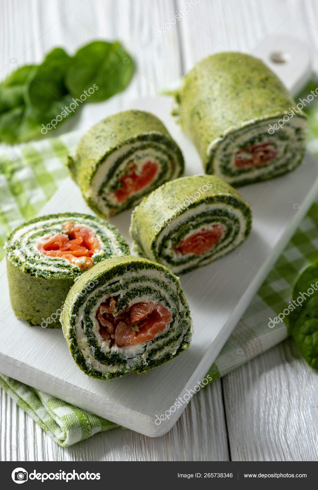 Spinach Rolls Smoked Salmon Cream Cheese Stock Photo Image By C Iko 265738346