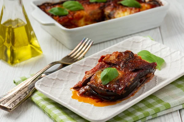 Parmesan Ile Patlıcan Güveç Melanzane Alla Parmigiana Talyan Mutfağı — Stok fotoğraf