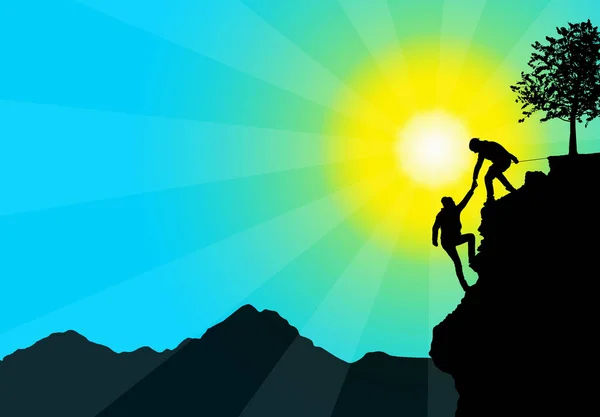 Silhouette Helping Hand Two Climber — Stock Photo, Image