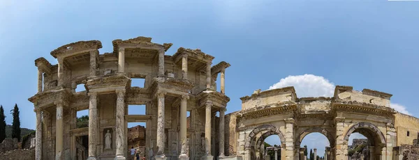 Celsus Library Ephesus Panoramic View Selcuk Turkey Stock Photo