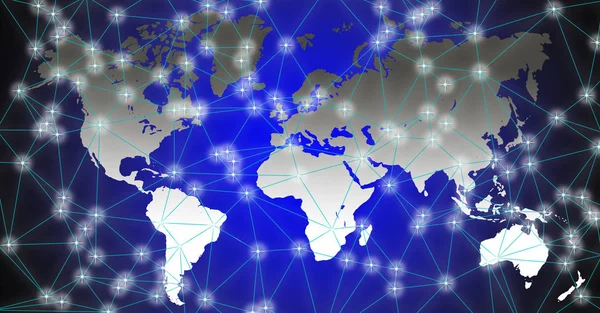 Illustrazione Mappa Del Mondo Sfondo Nero Blu Foto Stock Royalty Free
