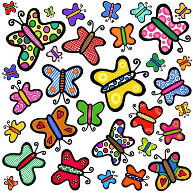Elle çizilmiş şirin arka plan deseni doodle kelebekler ile
