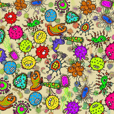 Sevimli ve renkli doodle mikrop arka plan deseni