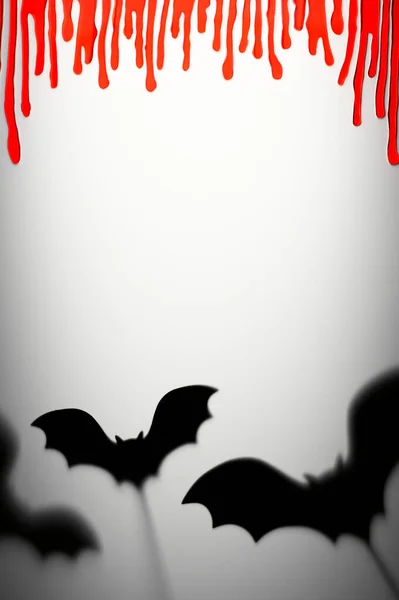 할로윈 복장. 무서운 그림자 애완 동물. 흰 바탕에는 그림자 박쥐와 핏방울이 떨어진다. — 스톡 사진