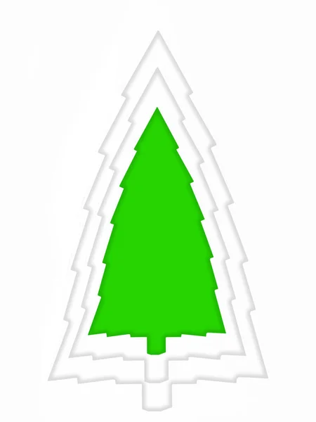 Alternatieve kerstboom. Bovenaanzicht van een kerstboom gemaakt van witte vellen papier op een groene achtergrond. — Stockfoto