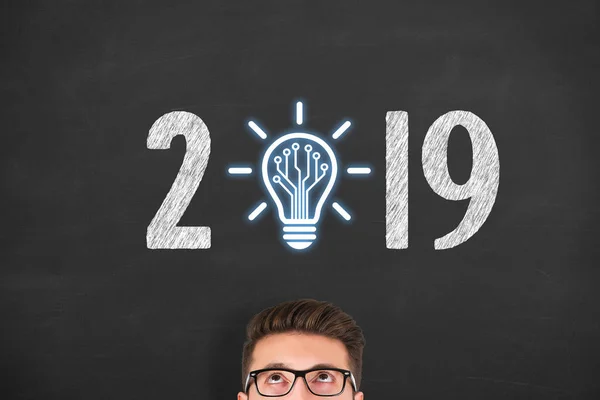 New Year 2019 Innovation Concept on Chalkboard Background