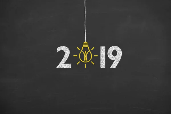 New Year 2019 Human Resource Concepts on Blackboard Background