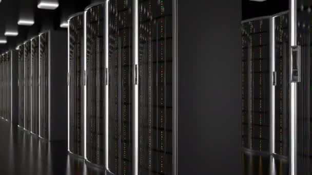 Serverruimte in datacenter doorlopen, lus — Stockvideo