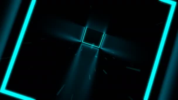 Snabb flygning genom 3D cyan kub Neon tunnel — Stockvideo