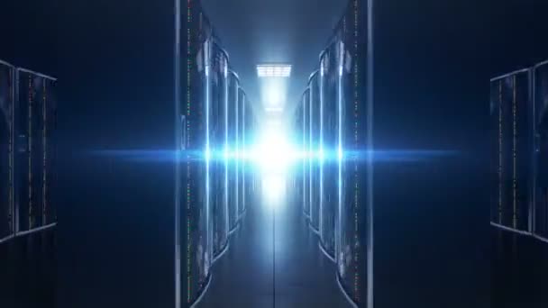 Cloud-Speicherserver im dunklen Serverraum — Stockvideo