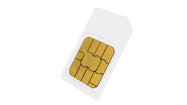 Изолированная SIM-карта мобильного оператора крупным планом на белом фоне — стоковое видео