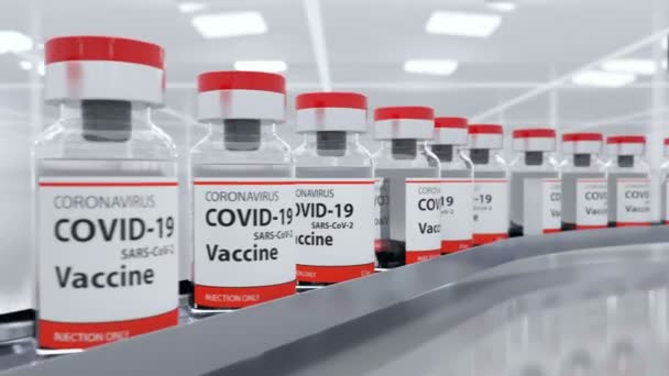 Szczepionka Coronavirus sars i koncepcja szczepień przeciw wirusowi covid-19 na linii produkcyjnej — Wideo stockowe