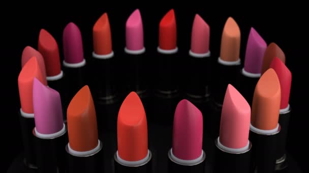 Lippenstifte mit roter Tönung und Kosmetikkollektion für Frau und Stylisten — Stockvideo