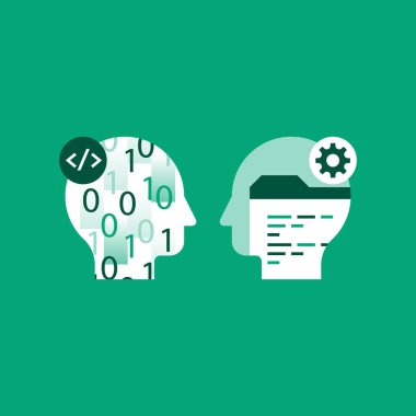 Learn coding, programming language, technology and innovation, falling numbers, software development, vector icon, flat illustration clipart svg vector 