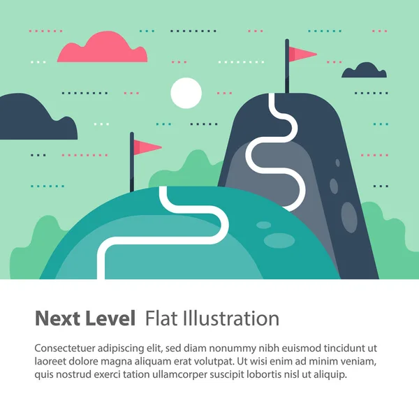 次のレベルの概念、成功への道に到達目標高くより良い、モチベーションと向上、長期的野心 — ストックベクタ
