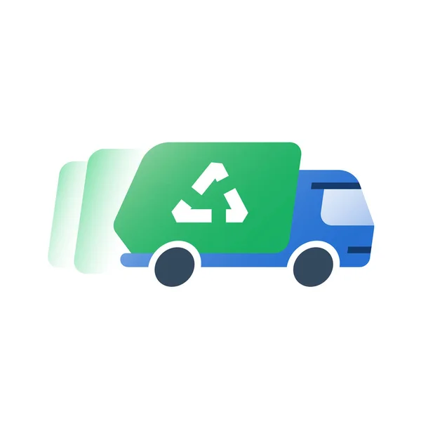 Самосвал, зеленый грузовик для вывоза мусора, быстрый сервис, сбор мусора — стоковый вектор