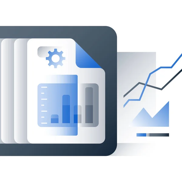 Berichtsdiagramm, Big-Data-Analyse, Umsatzwachstum, Bericht über die Performance des Anlageportfolios, Fondsmanagement — Stockvektor