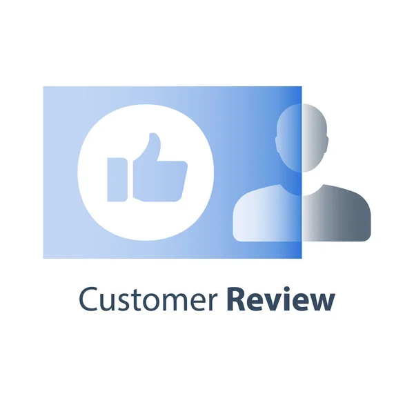 Positiv feedback, kund online recension, användarupplevelse, lojalitetsprogram, tummen upp, yttrande hastighet, kvalitet undersökning — Stock vektor