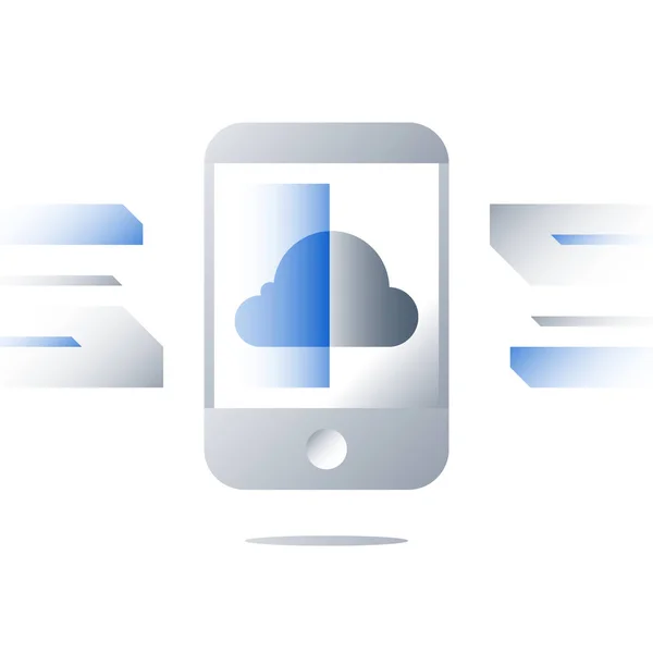 Smartphone ekran, technologia chmury, dostępu do przestrzeni pamięci masowej, usług w chmurze — Wektor stockowy