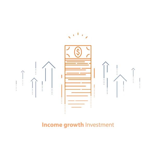 Financiële strategie, verhoging van de inkomsten, rendement op investeringen, fondsenwerving, lange termijn toename, omzetgroei, beurs — Stockvector