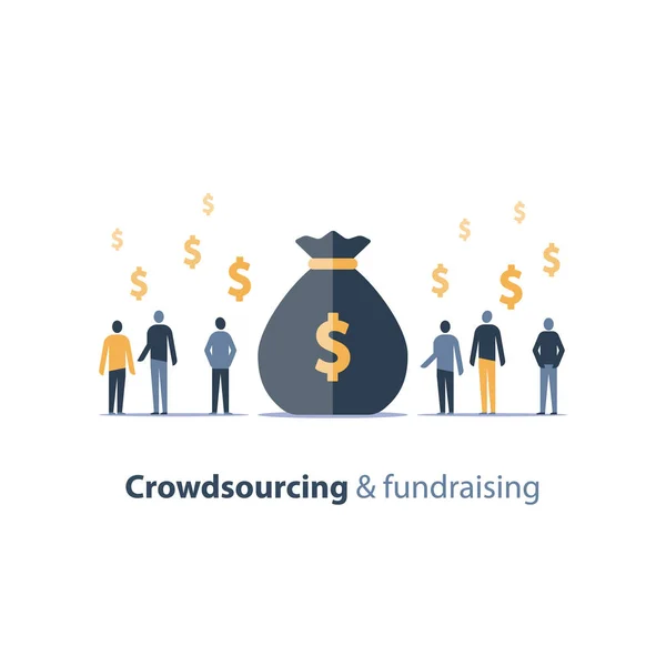 Campaña de recaudación de fondos, concepto de crowdfunding, reunión de negocios, grupo de personas, ilustración vectorial — Vector de stock